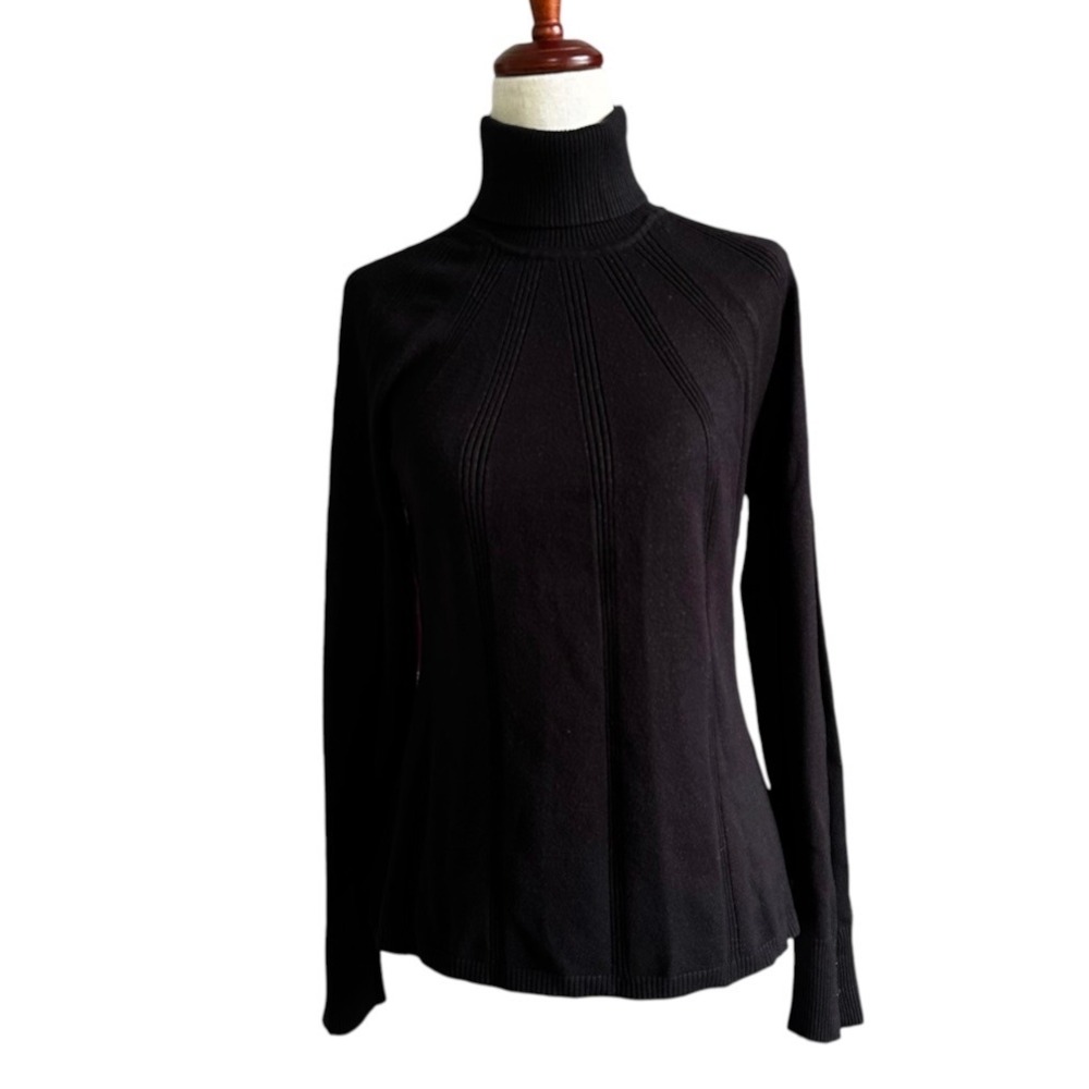 White House Black Market Black Ribbed Turtleneck Sweater Size Large Knit | 0295